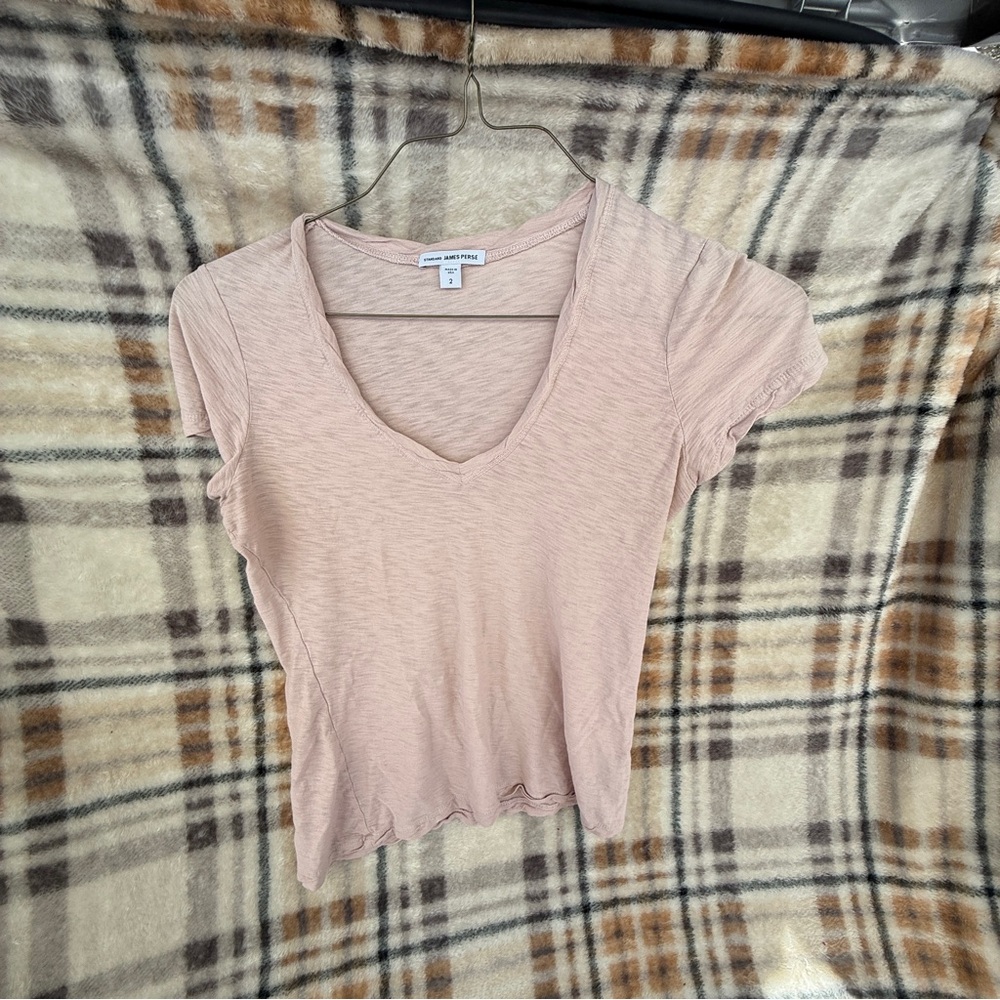 James Perse Women's Light Pink V-Neck Tee #116